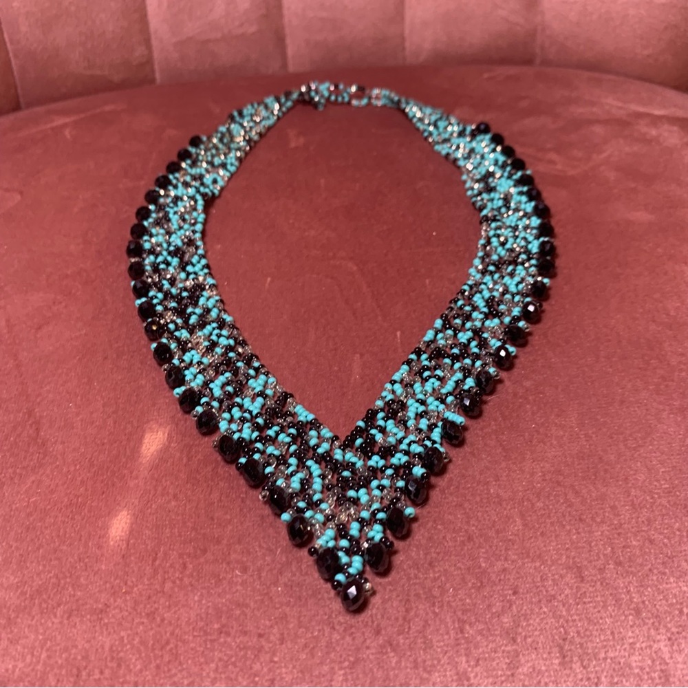 Blue and Black Beaded Necklace